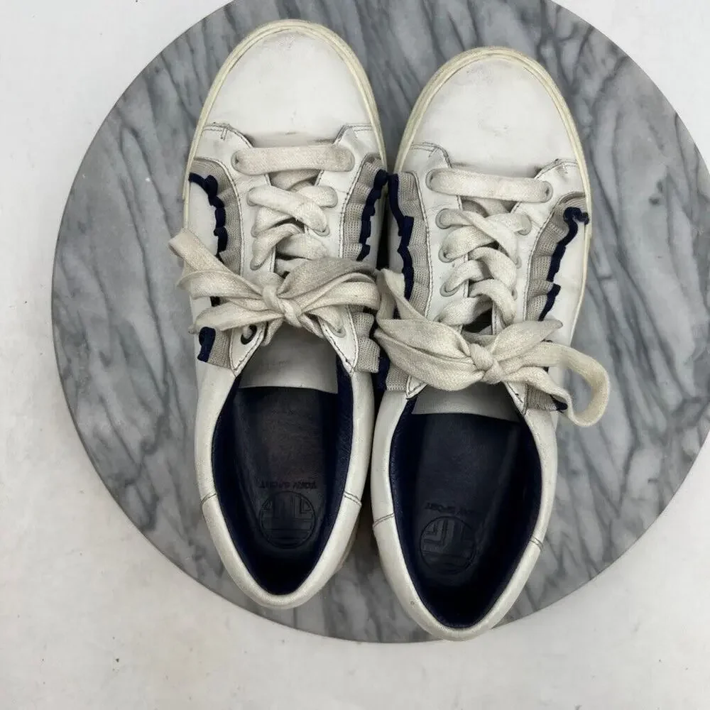 Tory Burch Sport Womens 8.5 Sneakers White Leather Ruffle Casual Shoes 36558